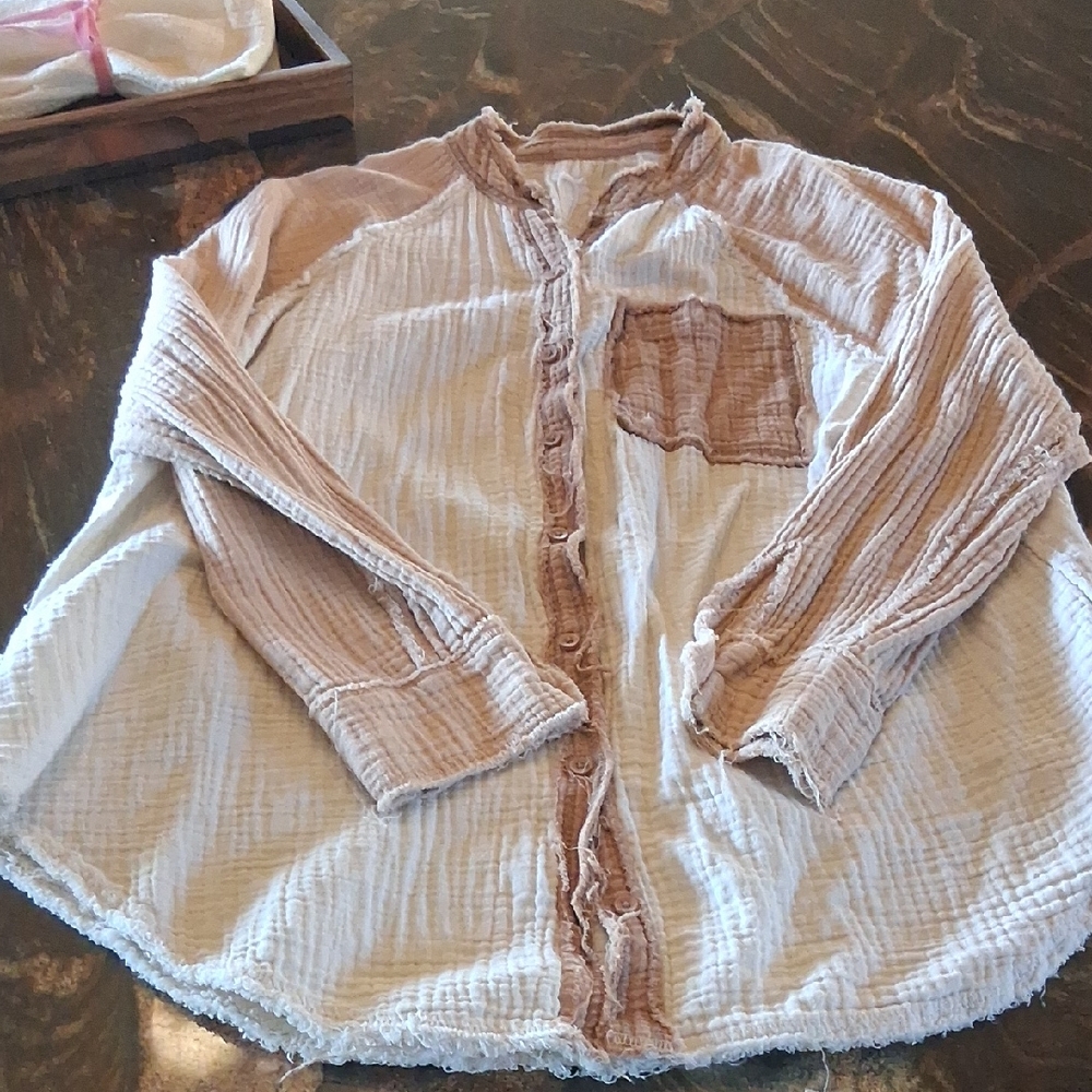 Two-Tone Button-Up Swim Cover Up